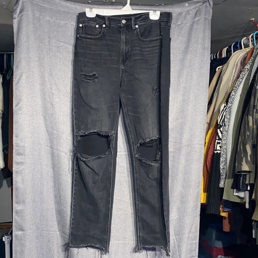 American Eagle Outfitters Charcoal Distressed Straight Leg Jeans